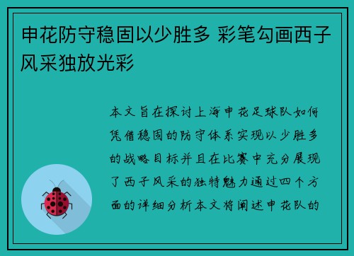 申花防守稳固以少胜多 彩笔勾画西子风采独放光彩