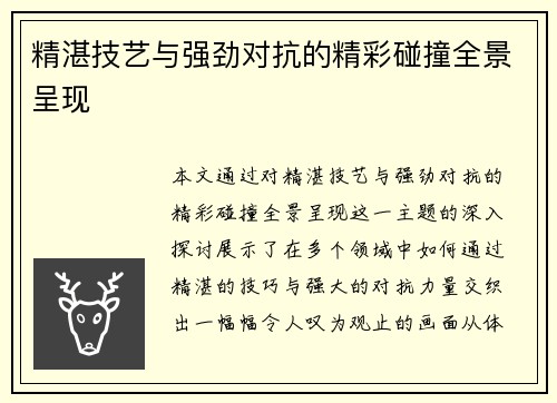 精湛技艺与强劲对抗的精彩碰撞全景呈现